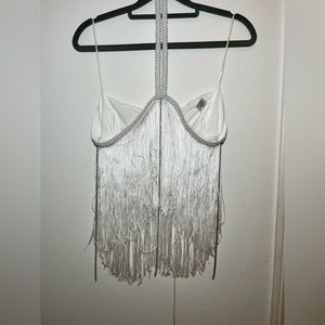 NWT Rave Box Bear Dance Western White Fringe Halter Top - L
